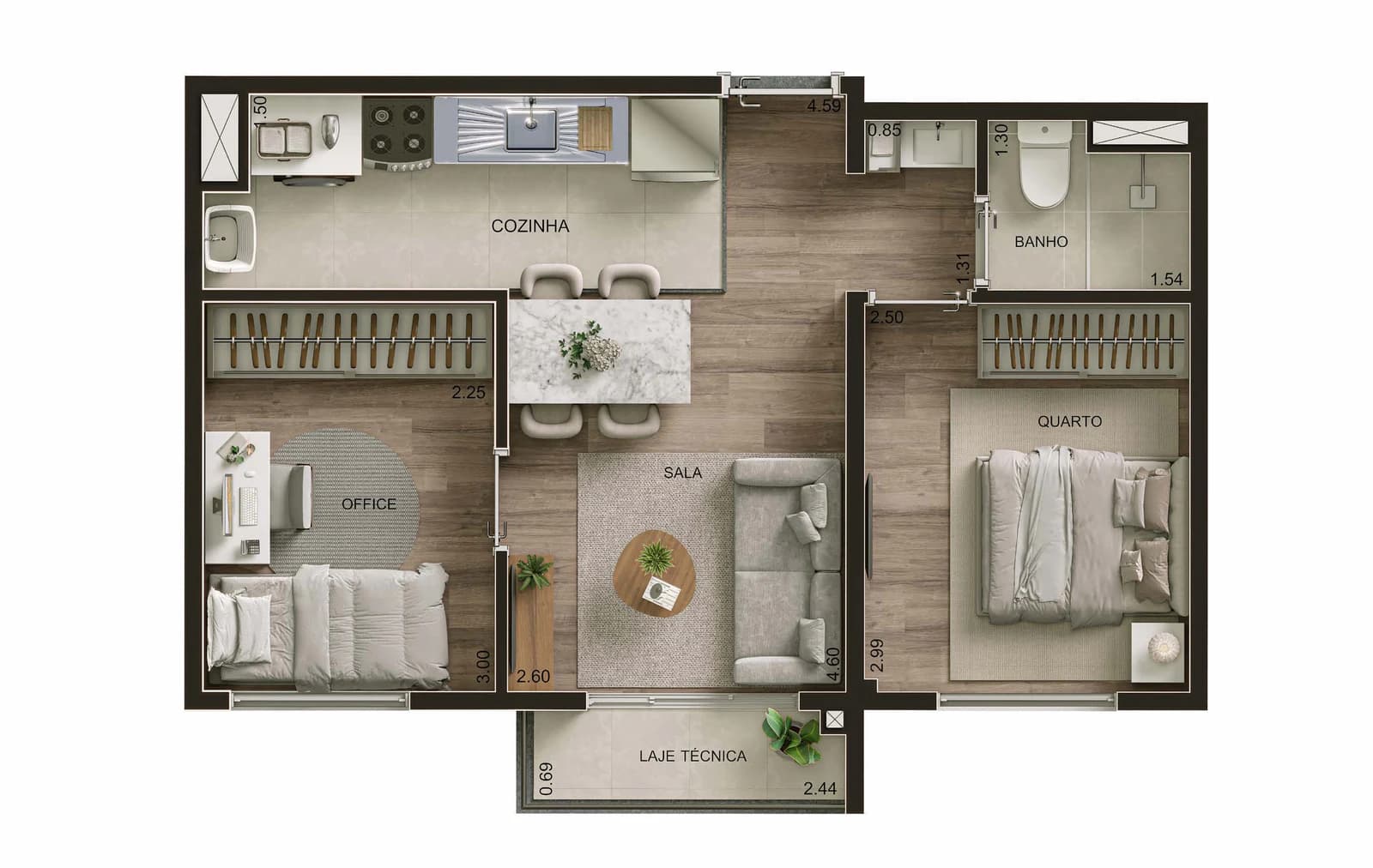 Planta 2 quartos sem vaga de garagem e 39,31 m² no Now 111
