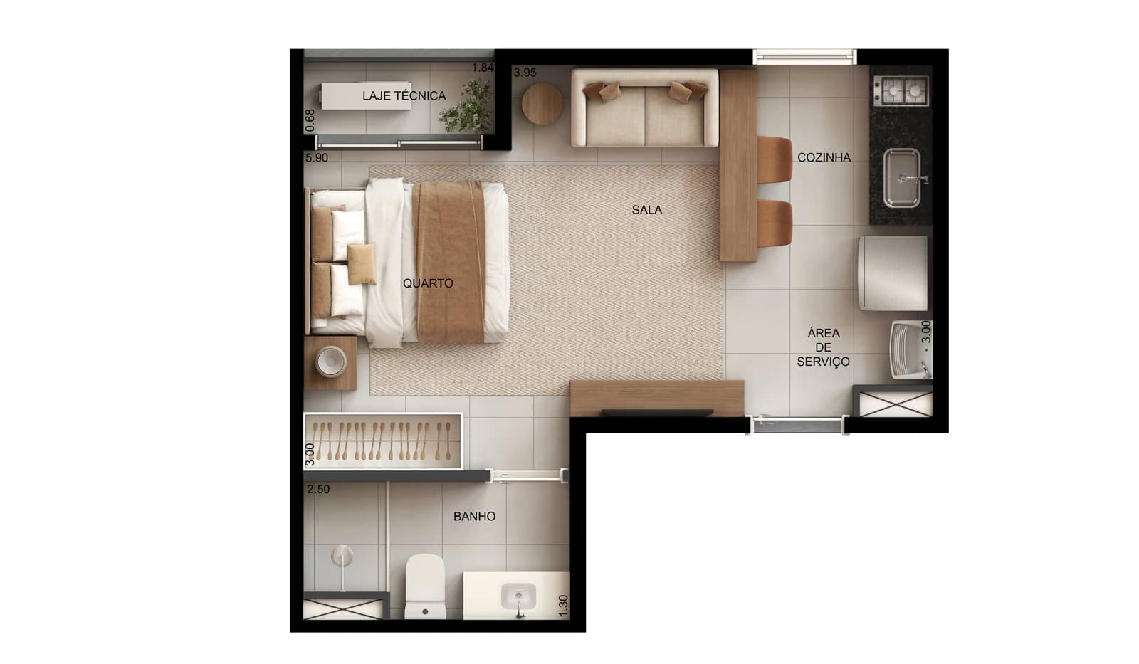 Planta Studio e 27 m² no Rota Panorama - 2ª Fase
