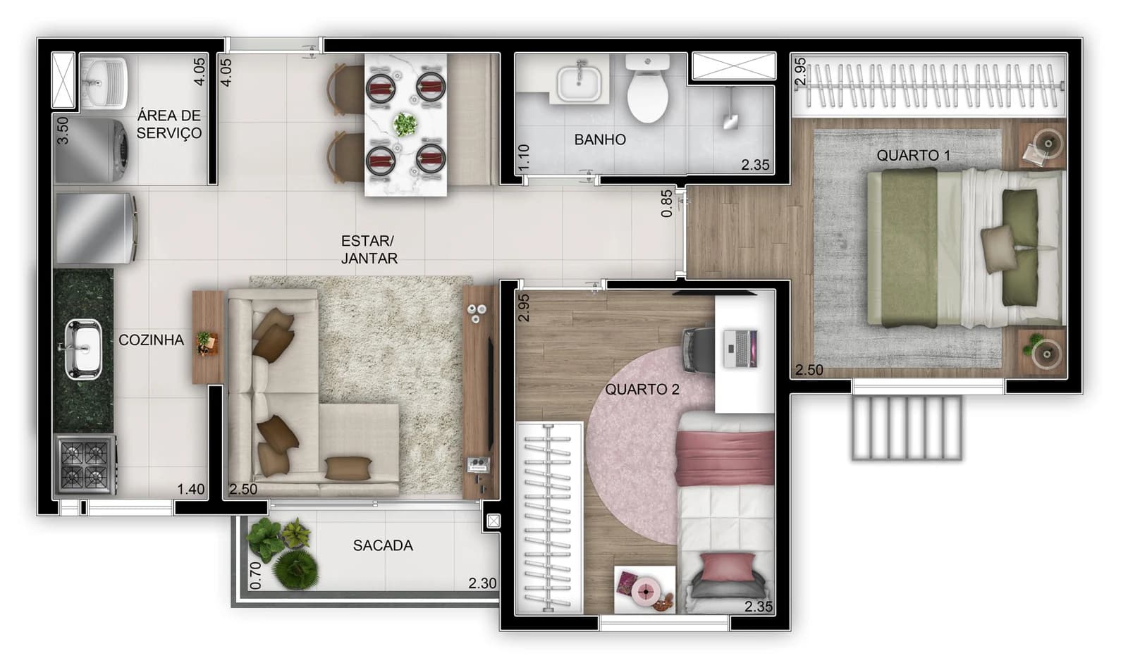Planta 2 quartos com varanda e 42 m² no Now Milão