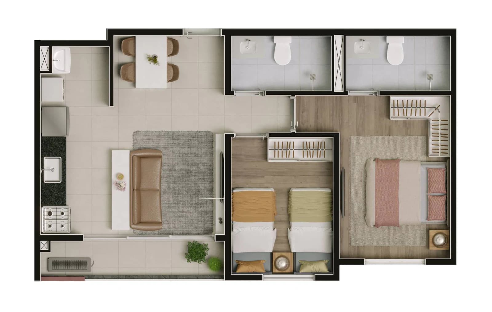 Planta 2 quartos e 52 m² no Now Alameda das Águas
